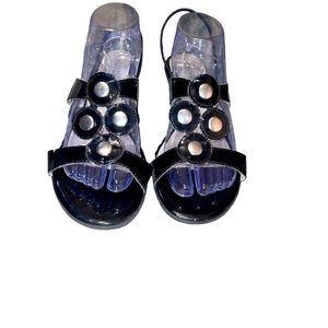 Womens Karen Scott Black Sandel Shoe Size 11 Small heel Metal/Faux Leather